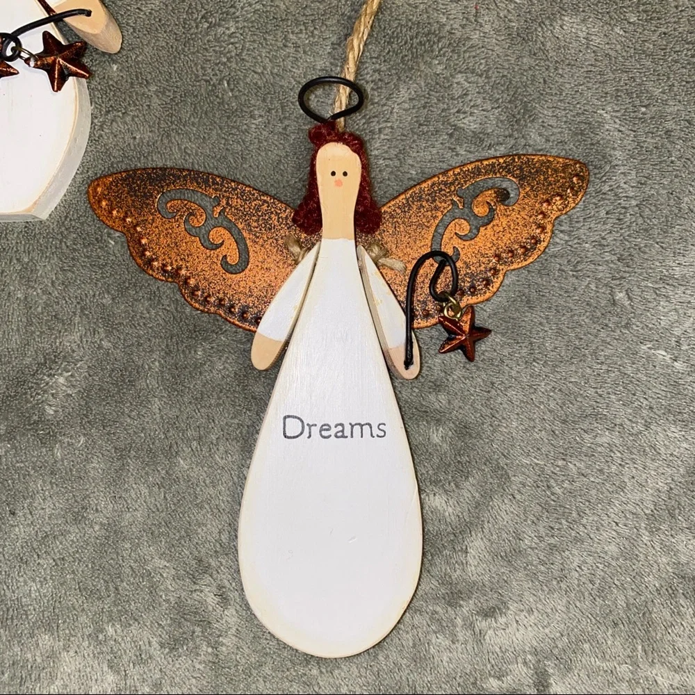 Angel Ornaments Russ Berrie Wood Metal Hope Joy Dreams Set of 3 Christmas Tree
